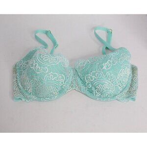 Victoria Secret Very Sexy 38D Boho Robin Egg Blue Cream Lace Padded Push Up Bra